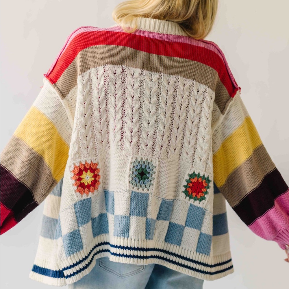 NANDRA BALLOON SLEEVE CARDIGAN IVORY MULTI